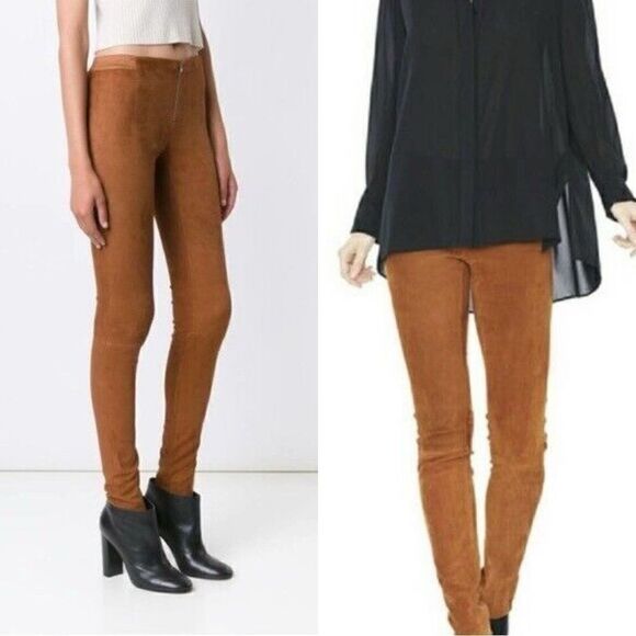Alice+Olivia Lamb Leather Leggings in Tan - Picture 1 of 7